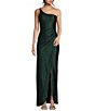 Color:Black/Green - Image 1 - One Shoulder Pleated Side Long Dress