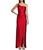 Color:Red - Image 1 - One Shoulder Pleated Side Long Dress