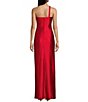 Color:Red - Image 2 - One Shoulder Pleated Side Long Dress