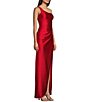 Color:Red - Image 3 - One Shoulder Pleated Side Long Dress