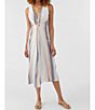 Color:Winter White - Image 1 - Flint Stripe Print V-Neck Front Slit Midi Dress