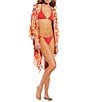 Color:Bittersweet - Image 1 - Natalie Floral Print Open Front Kimono Swim Cover-Up