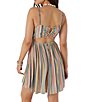 Color:Multi Color - Image 2 - Rami Stripe Print Tie Back Cut-Out Fit-And-Flare Dress