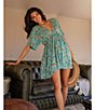 Color:Canton - Image 4 - Rosemary Marlow Floral Print Short Sleeve Tie Back Mini Dress