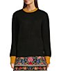 Color:Black/Gold - Image 1 - Ophelia Crew Neck Long Sleeve Color Blocked Sweater