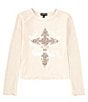 Color:Pumice Stone - Image 1 - Big Girls 7-16 Long Sleeve Rhinestone-Embellished Cross T-Shirt