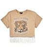 Color:Doe - Image 1 - Big Girls 7-16 Short Sleeve Wild & Free Tiger Live Music Rhinestone Fringe Trim T-Shirt
