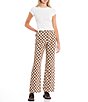 Color:Brazilian Sand/Emperador - Image 3 - High Rise Checked Print Straight Jeans