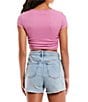Color:Cyclamen - Image 2 - Short Sleeve Shirred Side Rib Knit Crop Top