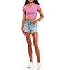 Color:Cyclamen - Image 3 - Short Sleeve Shirred Side Rib Knit Crop Top