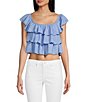 Color:Blue Med - Image 1 - Sleeveless Tiered Ruffle Top
