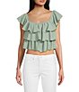 Color:Green - Image 1 - Sleeveless Tiered Ruffle Top