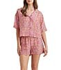 Color:French Rose - Image 1 - Ines Woven Allover Printed Short Sleeve Notch Collar Short Pajama Set