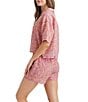 Color:French Rose - Image 2 - Ines Woven Allover Printed Short Sleeve Notch Collar Short Pajama Set