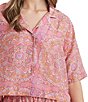Color:French Rose - Image 3 - Ines Woven Allover Printed Short Sleeve Notch Collar Short Pajama Set