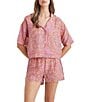 Color:French Rose - Image 6 - Ines Woven Allover Printed Short Sleeve Notch Collar Short Pajama Set