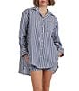 Color:Blue/White - Image 1 - Woven Striped Print Long Sleeve Notch Collar Button Front Nightshirt