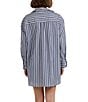Color:Blue/White - Image 2 - Woven Striped Print Long Sleeve Notch Collar Button Front Nightshirt