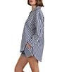 Color:Blue/White - Image 3 - Woven Striped Print Long Sleeve Notch Collar Button Front Nightshirt