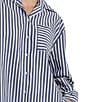 Color:Blue/White - Image 5 - Woven Striped Print Long Sleeve Notch Collar Button Front Nightshirt