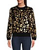 Color:Multi - Image 1 - Knitted Sequence Animal Print Sequin Crew Neck Long Sleeve Sweater