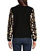 Color:Multi - Image 2 - Knitted Sequence Animal Print Sequin Crew Neck Long Sleeve Sweater