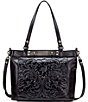 Color:Black - Image 1 - Arden Floral Embossed Leather Tote Bag