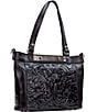 Color:Black - Image 4 - Arden Floral Embossed Leather Tote Bag