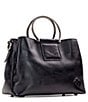 Color:Black - Image 3 - Empoli Ring Handle Leather Satchel Bag