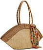 Color:Natural - Image 4 - Trope Dome Straw Tote Handbag with Scarf