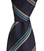 Color:Navy - Image 1 - Retro-Stripe 3.14#double; Woven Silk Tie