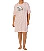 Color:Pink Print - Image 1 - Plus Size Jersey Knit Short Sleeve Round Neck Pink Snoopy Print Nightshirt