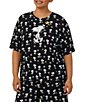 Color:Black Print - Image 1 - Plus Size Short Sleeve Round Neck Coordinating Snoopy Print Knit Jersey Sleep Shirt