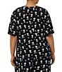Color:Black Print - Image 2 - Plus Size Short Sleeve Round Neck Coordinating Snoopy Print Knit Jersey Sleep Shirt