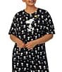 Color:Black Print - Image 3 - Plus Size Short Sleeve Round Neck Coordinating Snoopy Print Knit Jersey Sleep Shirt