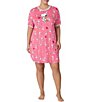 Color:Pink/Multi - Image 1 - Plus Size Short Sleeve Round Neck Snoopy Floral Print Side Pocket Knit Sleepshirt