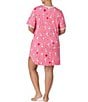 Color:Pink/Multi - Image 2 - Plus Size Short Sleeve Round Neck Snoopy Floral Print Side Pocket Knit Sleepshirt