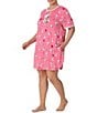 Color:Pink/Multi - Image 3 - Plus Size Short Sleeve Round Neck Snoopy Floral Print Side Pocket Knit Sleepshirt