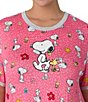 Color:Pink/Multi - Image 4 - Plus Size Short Sleeve Round Neck Snoopy Floral Print Side Pocket Knit Sleepshirt