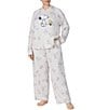 Color:Oatmeal/Print - Image 1 - Plus Size Snoopy Toss Print Long Sleeve Hoodie & Wide Leg Pant Pajama Set
