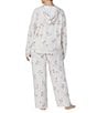 Color:Oatmeal/Print - Image 2 - Plus Size Snoopy Toss Print Long Sleeve Hoodie & Wide Leg Pant Pajama Set