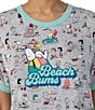 Color:Heather Grey Ground - Image 4 - Short Sleeve Round Neck Beach Print Side Pocket Knit Sleepshirt