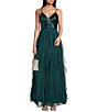 Color:Emerald - Image 1 - Deep V-Neck Sequin Lace-Up Back Corkscrew Ruffled Dress