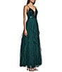 Color:Emerald - Image 3 - Deep V-Neck Sequin Lace-Up Back Corkscrew Ruffled Dress