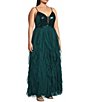 Color:Emerald - Image 3 - Plus Size Deep V-Neck Lace-Up Back Sequin Corkscrew Ruffled Dress