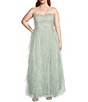Color:Green - Image 1 - Plus Size Rhinestone Sweetheart Neck Corkscrew Tulle Ball Gown