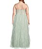 Color:Green - Image 2 - Plus Size Rhinestone Sweetheart Neck Corkscrew Tulle Ball Gown