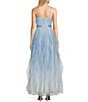 Color:Blue/Ivory - Image 2 - Spaghetti Strap V-Neck Glitter Ombre Mesh Corkscrew Ball Gown