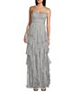 Color:Charcoal/Silver - Image 1 - Strapless Tiered Ruffle Long Dress
