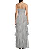 Color:Charcoal/Silver - Image 2 - Strapless Tiered Ruffle Long Dress